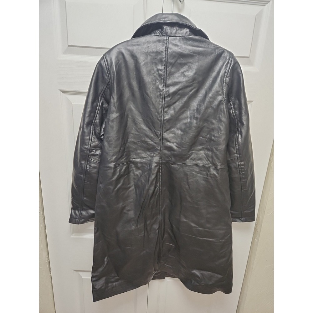 Real Leather Collection Jacket Womens Large Black Leather Button Front Stroller - Picture 5 of 5
